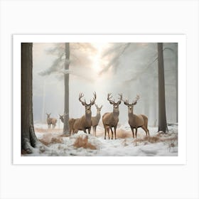 Deer In The Snow Paintings Art Print Art Print