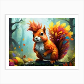 Fantasy Squirrel,Rainbow Feathers #6 Art Print