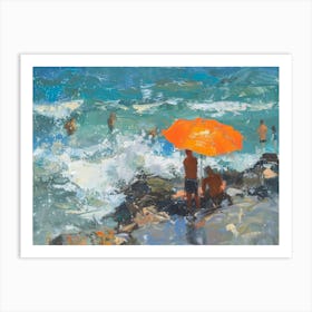 Orange Umbrella At The Beach Art Print