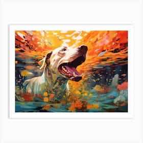 Great Dane Dog Swimming In The Sea Art Print