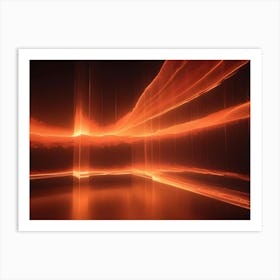 A 3d Rendering Of A Room With Orange Neon Lights Creating A Futuristic, Abstract Space Art Print