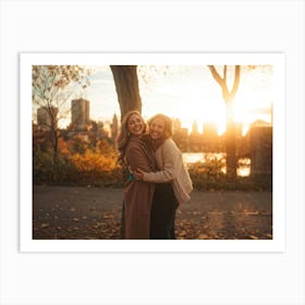 Best Friends Embracing In A Warm Hug Their Smiles Radiant Against The Backdrop Of A Bustling Urban (1) 2 Art Print