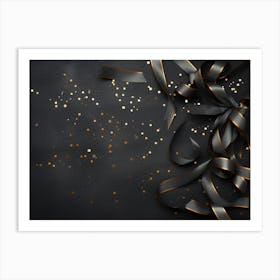 Gold Ribbons On Black Background 1 Art Print