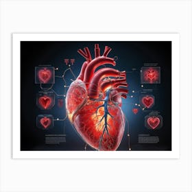 Diagram Of A Human Circulatory System Focusing On The Heart Highlighting The Areas Affected By Hear Art Print