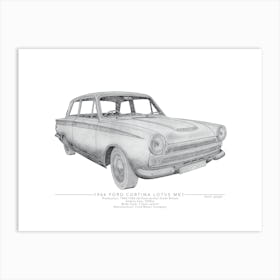 Ford Cortina Lotus Mk1 Pencil Illustration Poster