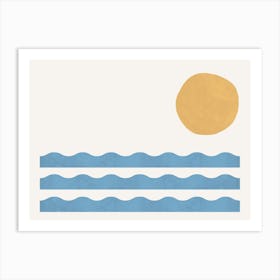 Sun Wave Beach Minimalism Abstract - Sea Blue Gold Horizon Art Print