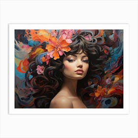 Woman With Flowers On Her Head Art Print