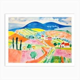 Tuscany Hills Italy Cute Watercolour Illustration 4 Art Print