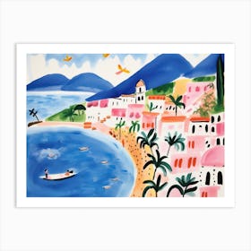 Amalfi Coast Cute Watercolour Illustration 4 Art Print