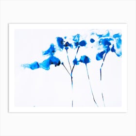 Abstract Blue Florals, Liquid Acrylics on Paper Art Print