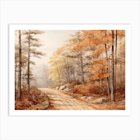 A Painting Of Country Road Through Woods In Autumn 77 Art Print