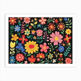 Flowers On A Black Background 1 Art Print