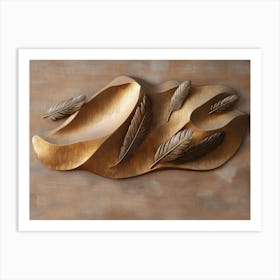 3d Almond Brown Background Faded Brass Feathers Abstract Sandy Dunes Warm Ambiance Art Print