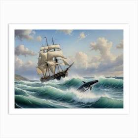 Whale And Ship 1 Art Print