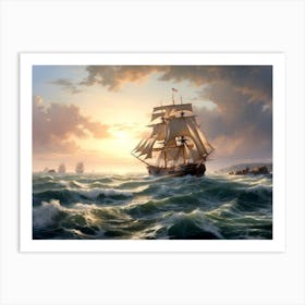 Ship In Rough Seas Art Print