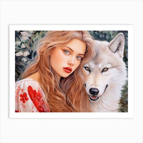 The Inspiring Tale of the Siberian Girl and Tundra Wolf Art Print