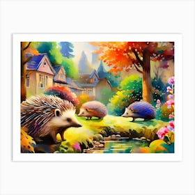 Hedgehogs In The Park Art Print