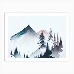 Mountain And Forest In Minimalist Watercolor Horizontal Composition 407 Art Print