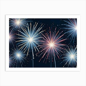 Watercolor Illustration Of Colorful Fireworks Exploding In The Night Sky 3 Art Print