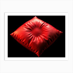 Red Square Pillow Isolated On Black Background Art Print