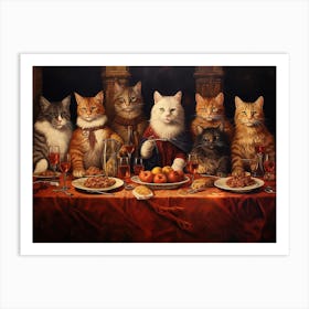 Cats At A Medieval Banquet Romanesque Inspired Art Print