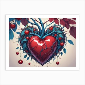 A Realistic Illustration Of A Human Heart Entwined With A Cherry Tree Art Print