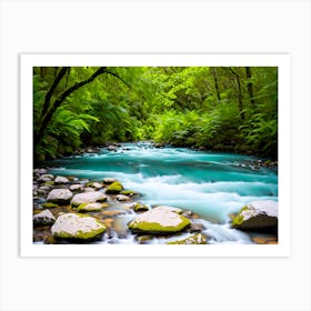 Blue River In The Forest Art Print