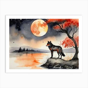 Wolf In The Moonlight 2 Art Print