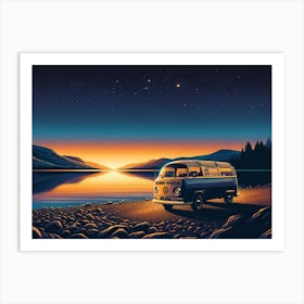 VW Van At Sunset Art Print