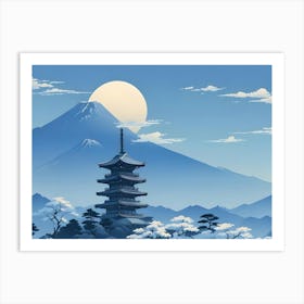 Japanese Pagoda In A Mountain Landscape Art Print