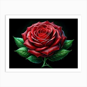 Single Red Rose On Black Background 1 Art Print