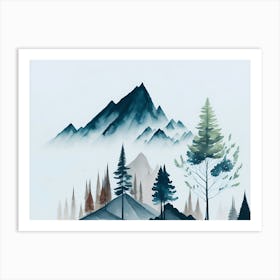 Mountain And Forest In Minimalist Watercolor Horizontal Composition 359 Art Print