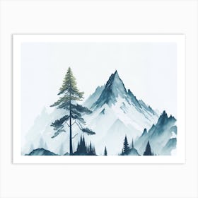 Mountain And Forest In Minimalist Watercolor Horizontal Composition 380 Art Print