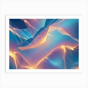 3d Illustration Of Abstract, Flowing Shapes With A Blue And Orange Iridescent Glow, Creating A Sense Of Movement And Energy Art Print