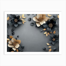 3d Featuring a Minimalistic Floral Design with Modern Flowers Against a Gray Background Adorned 1 Art Print