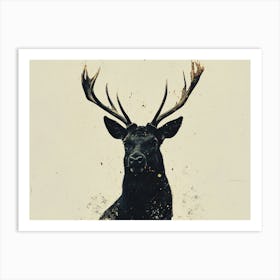 Stag Black on Beige Art Print