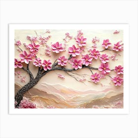 3d Picture Of A Tree With Pink Flowers Background 4 Art Print