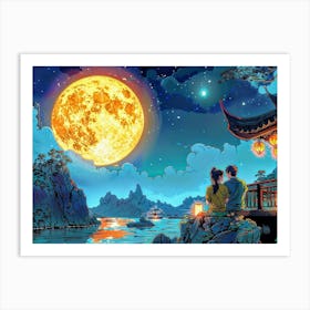 Moonlight Over The Lake Art Print