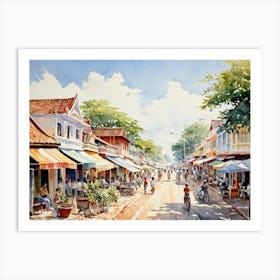 A Young Adventurer Meanders Through The Bustling Streets Of A Summer Town In Thailand Pastel Colore (2) Art Print