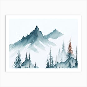 Mountain And Forest In Minimalist Watercolor Horizontal Composition 390 Art Print