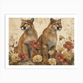 Floral Animal Illustration Puma 1 Art Print