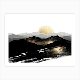 Black And Gold Mountains 1 Art Print