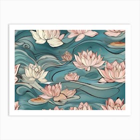 Lotus Flowers In The Water In A Abstract Pastel Color Painting Art Print