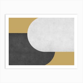 Halfmoon Colorblock - Mid-century Modern Abstract Minimalist Black White Gold Art Print