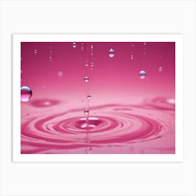 A Close Up Shot Of Water Droplets Falling Into A Pink Liquid, Creating Ripples And A Sense Of Fluidity And Motion Art Print