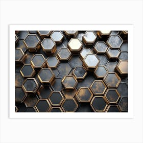 Abstract Gold Hexagons 1 Art Print