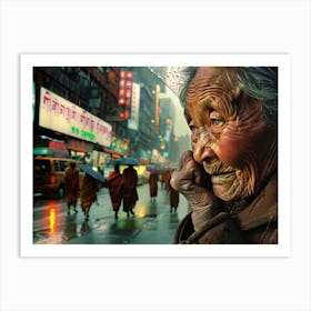 Shantiva series, an Old Woman In a rainy day in NYC Art Print