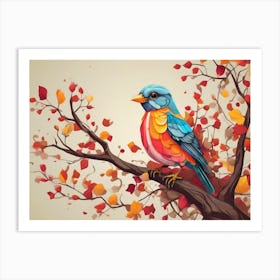 Colorful Bird On A Branch Art Print