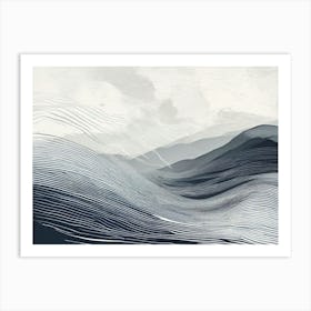 Waves In The Sky, Wavy Wave, black and white design with attracting art , wall art , tails design Generate An Abstract Design With Soft Curved Lines In Neutral Tones Emphasizing Simplicity Art Print