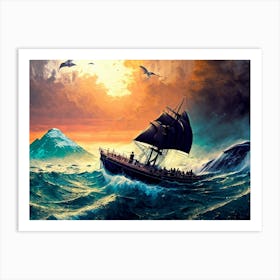 Whale And The Ship 2 Art Print